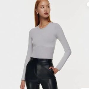 Aritzia Babaton Sculpt Knit Empire Long Sleeve Sweater Top in Grey